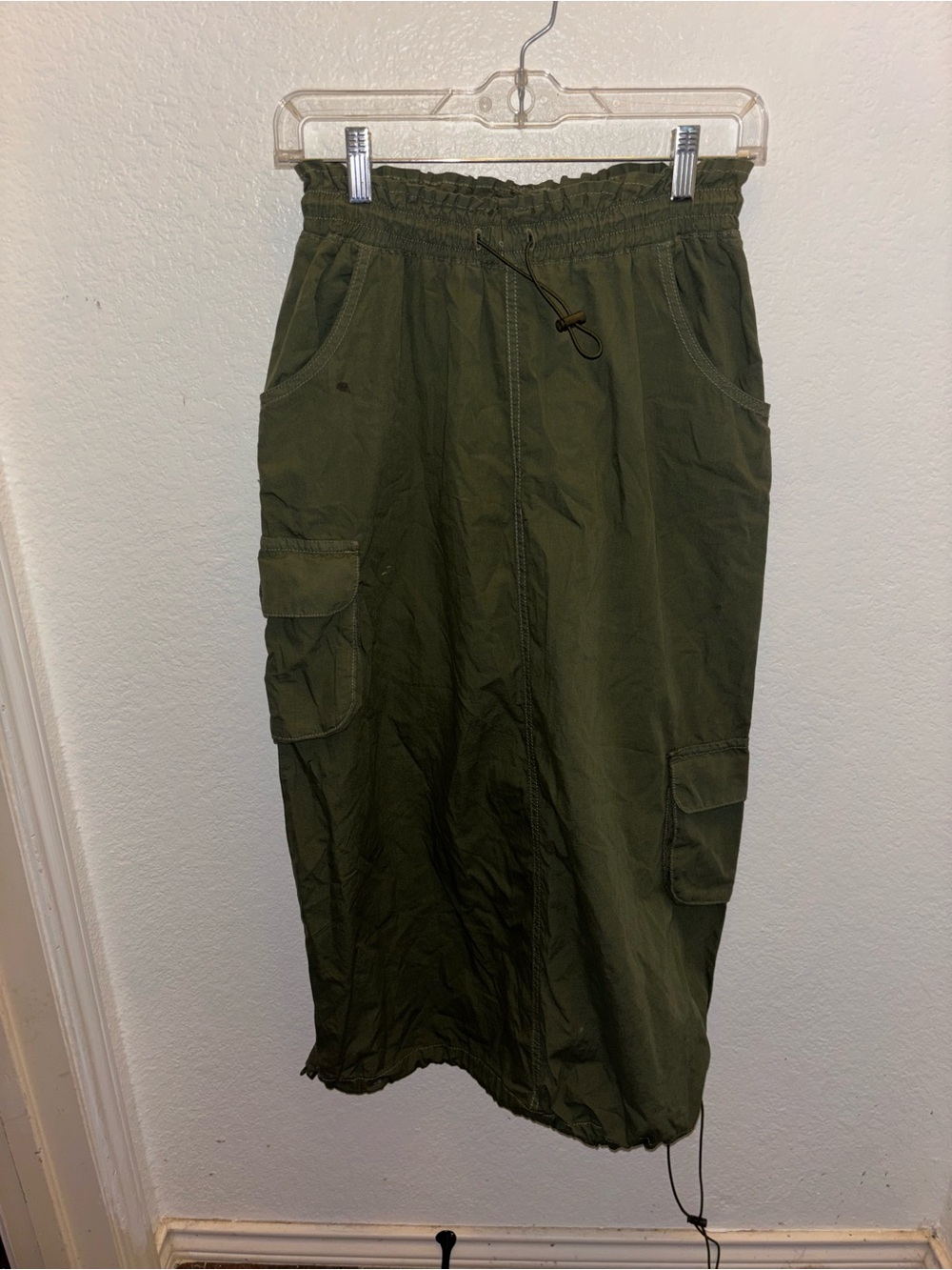 Women’s Unique Olive Green Drawstring Cargo Maxi Skirt